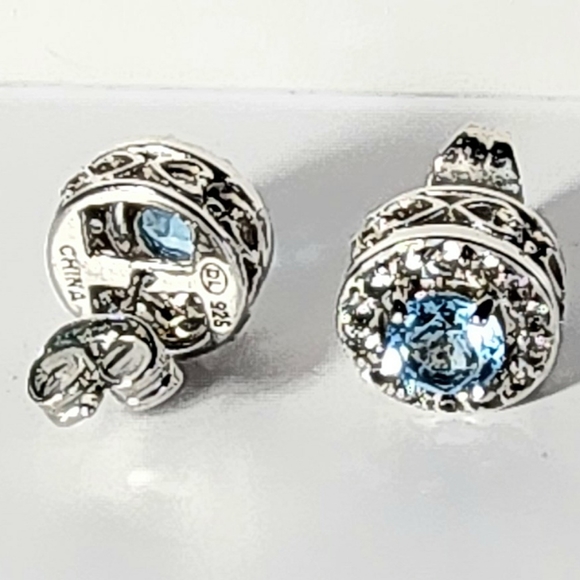COPY - Sterling silver stud earrings with aquamarine cubic zirconia. - Picture 3 of 4